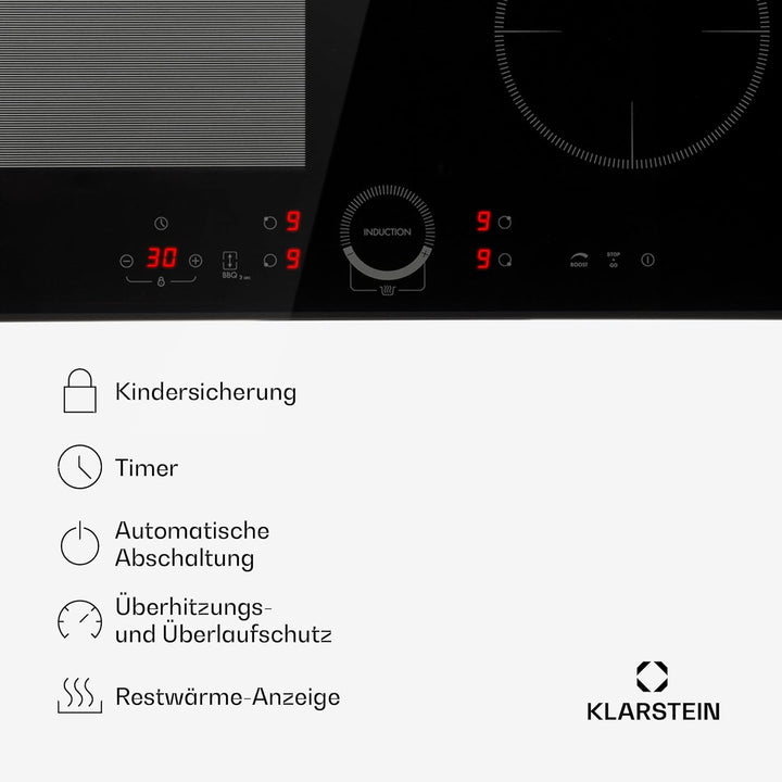 Klarstein Induktionskochfeld, Glaskeramik Kochfeld, mit 4 Platten, Einbau- mit Touch-Display, Digita