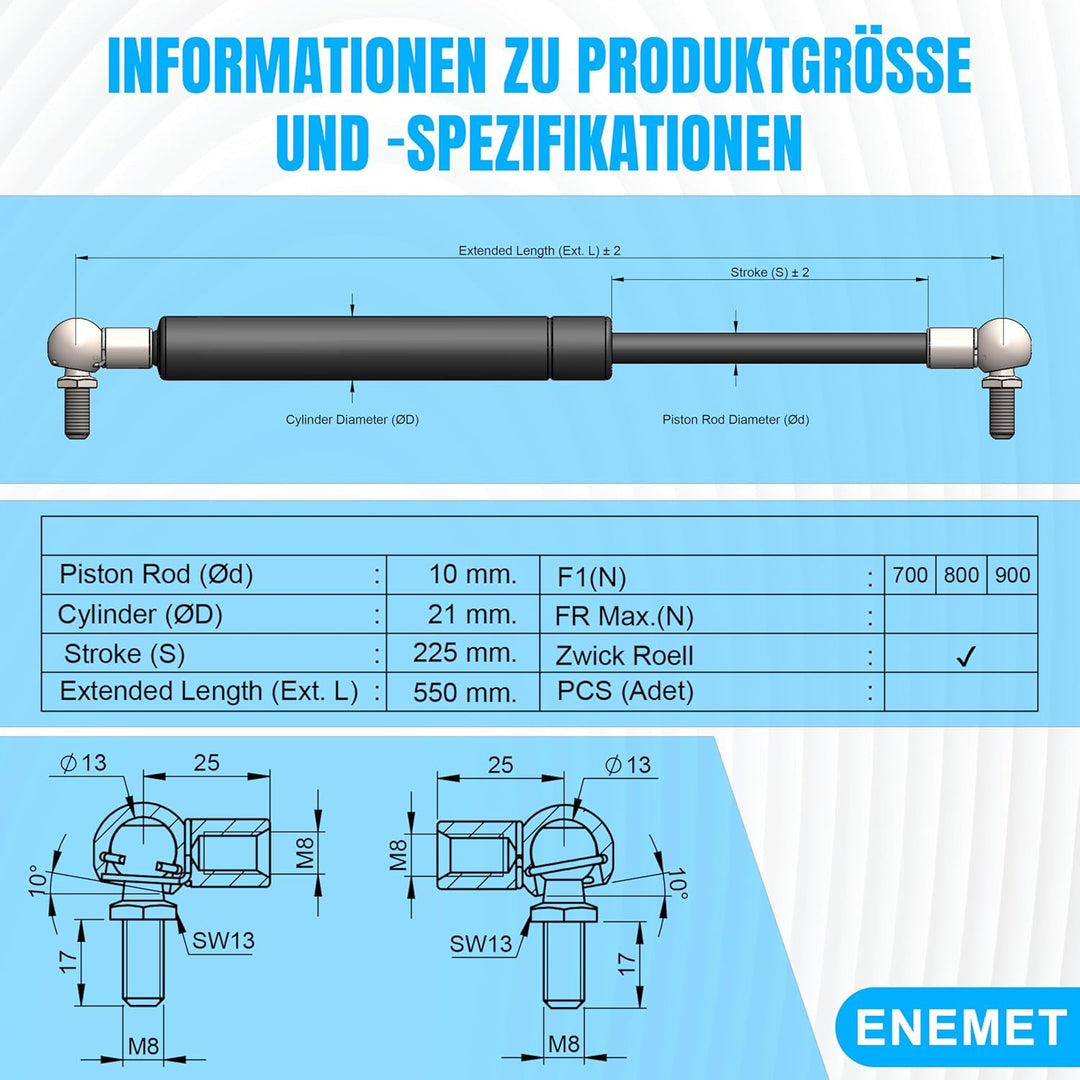 Universal Gasdruckfeder für Türen, Autos & Schränke | Dämpfer gegen Knallende Türen, Stabiler Stossd