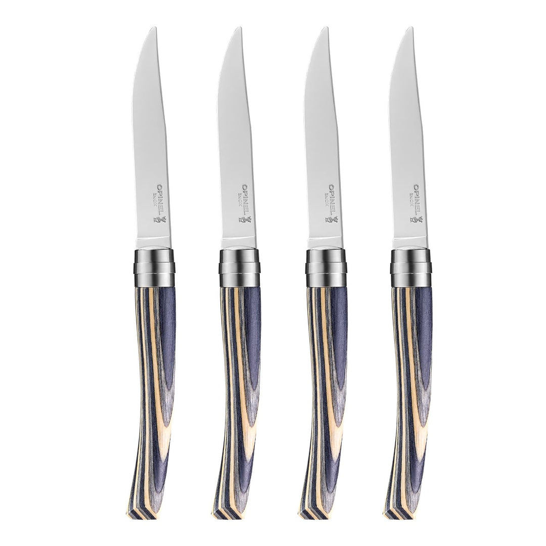 Opinel Table Chic Messer Set aus laminierter Birke in der Farbe Schwarz, enthält 4 Messer, Klingenlä