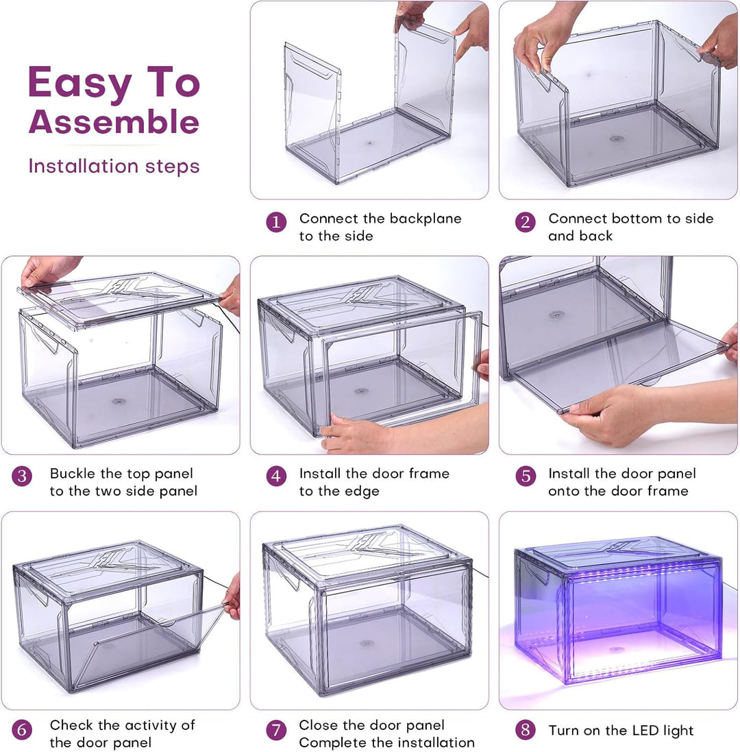 LED Schuhboxen Stapelbar, 2er Set, Schuh-Organizer aus Kunststoff, Schuhaufbewahrung Platzsparend, M