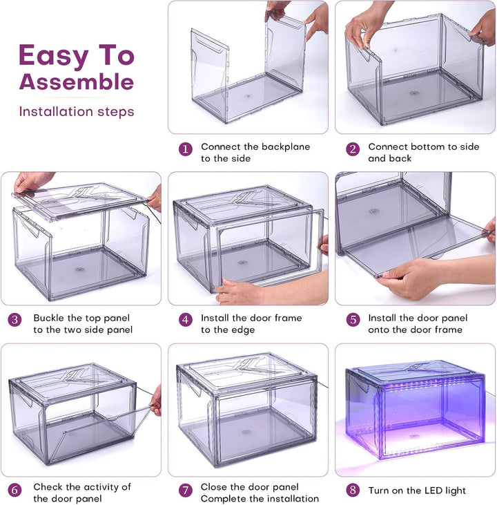 LED Schuhboxen Stapelbar, 2er Set, Schuh-Organizer aus Kunststoff, Schuhaufbewahrung Platzsparend, M