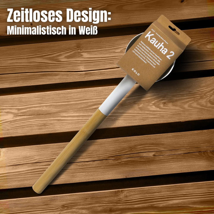 KOLO Kauha 2 Sauna Kelle 300 ml - Weisses Aluminium mit Bambusgriff 43 cm - Premium Saunakelle - Lan