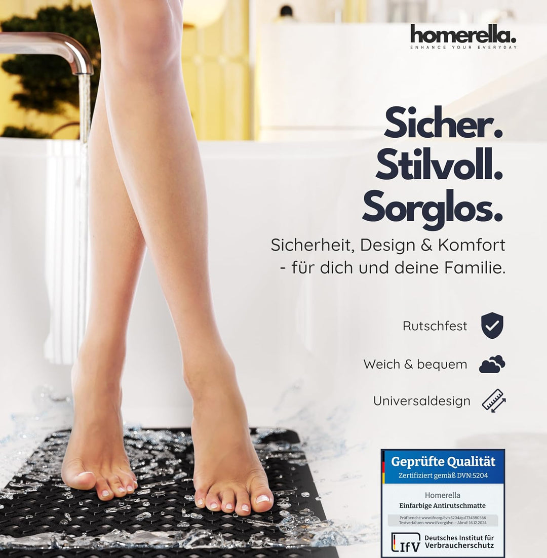 homerella® Badewannenmatte rutschfest 88x39cm, INKL. HAKEN, Rutschfeste Badematte BPA frei, Duschmat