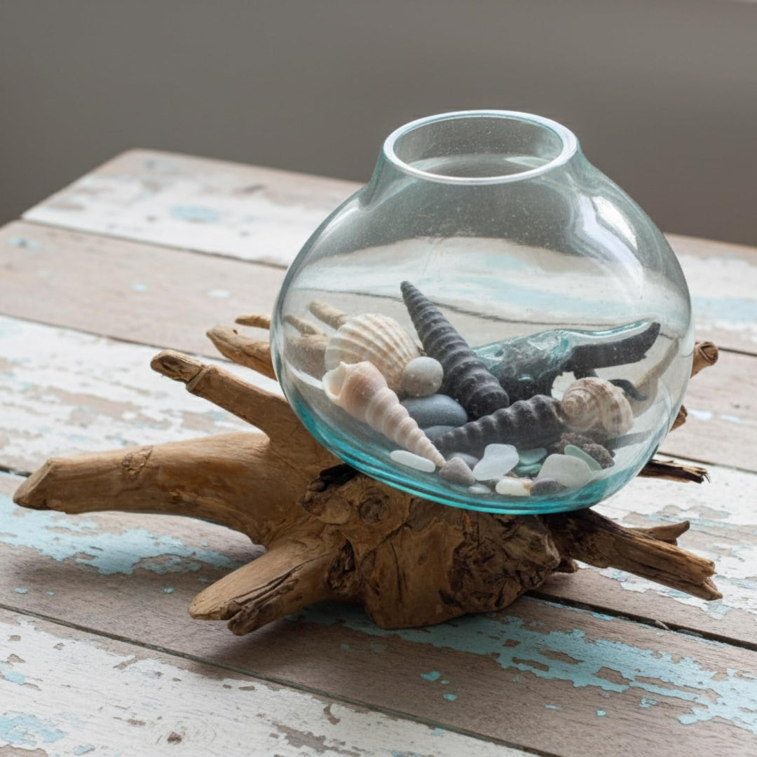 GURU SHOP Wurzelholz Vase - Ø Glas bis 30 cm M2, Ø Glas Bis 30 Cm M2