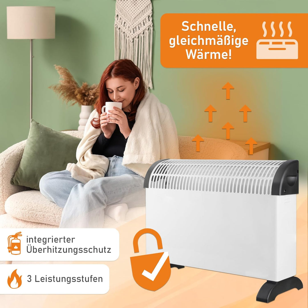 Lemodo, Konvektor Heizung elektrisch, 2000 W Elektroheizung mit 3 Leistungsstufen und Thermostat, ge