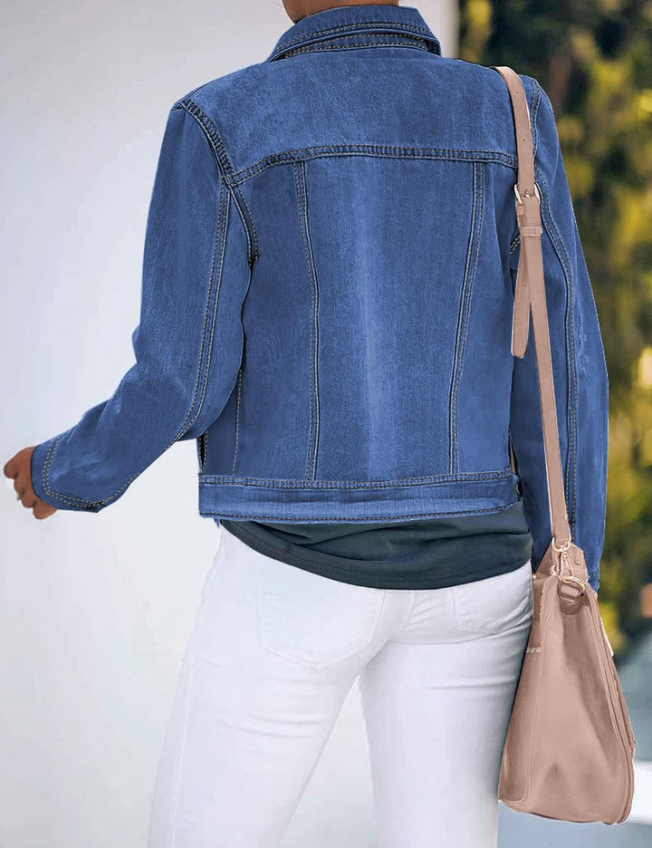 Jeansjacken Damen Jean Stretchy Langarm Trucker Jacke mit Tasche XL Nachteinbruch blau, XL Nachteinb