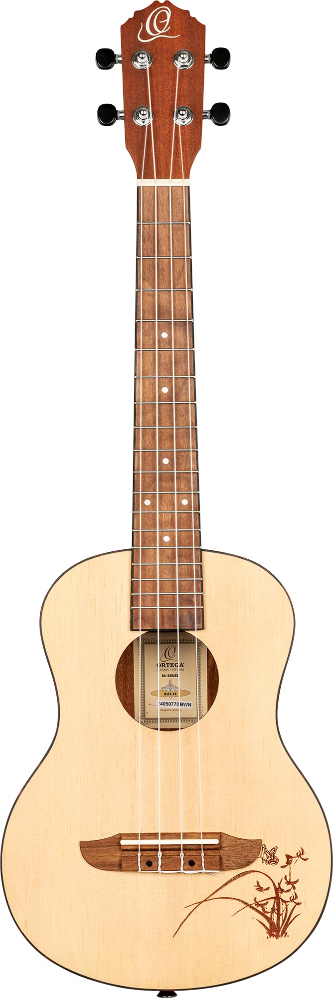 Ortega Guitars Tenor Ukulele akustisch - Bonfire Series - Fichtendecke mit lasergaviertem Motiv (RU5