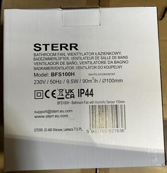 STERR Weisser Badlüfter 100 mm mit HYGROSTAT - Badezimmerventilator - Glasfront - Modernes Aussehen