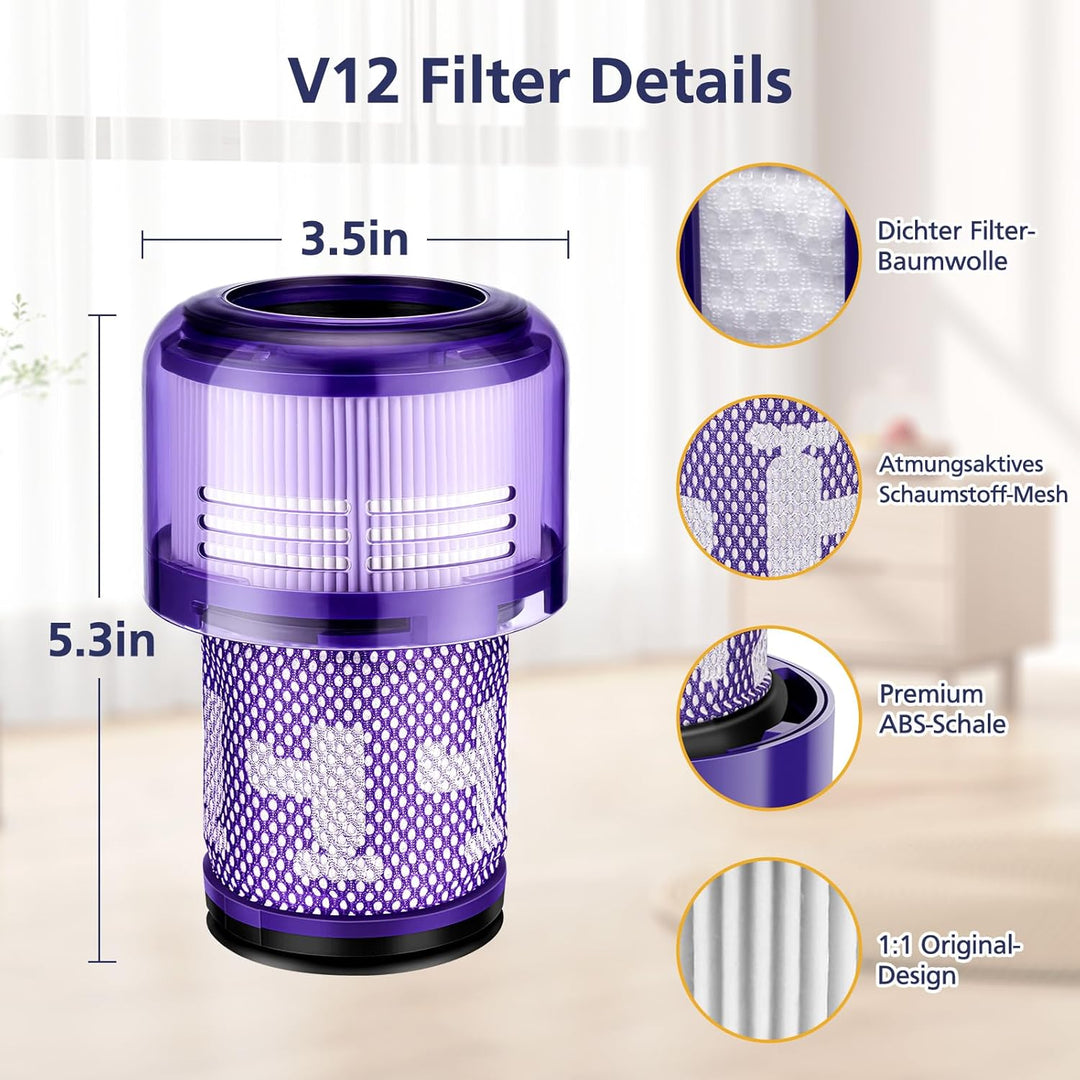 3 Stück Filter Für Dyson V12, Ersatzfilter für Dyson V12 Detect Slim Absolute/Total Clean/Extra/Fluf