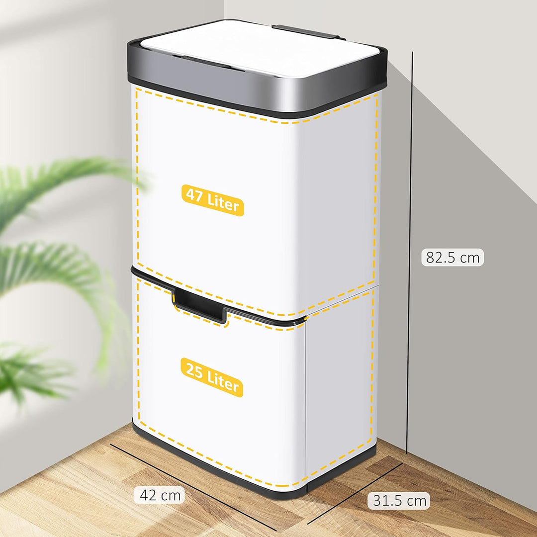 Ribelli Edelstahl - Mülltrennsysteme mit 3+1 Fächer - Mülleimer mit Sensor - 72 Liter (2x12 + 1x48 L