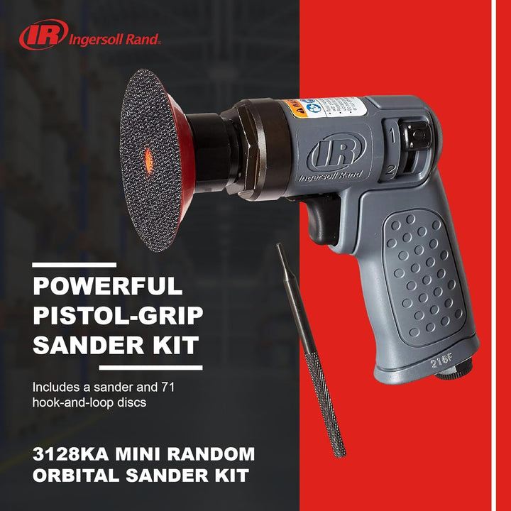 Ingersoll Rand Mini Schwingschleifer Set 3128KA, Druckluft Exzenterschleifer besonders klein und kom