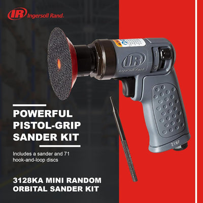 Ingersoll Rand Mini Schwingschleifer Set 3128KA, Druckluft Exzenterschleifer besonders klein und kom