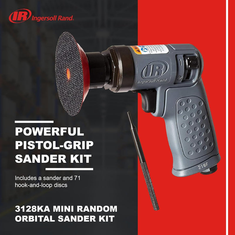 Ingersoll Rand Mini Schwingschleifer Set 3128KA, Druckluft Exzenterschleifer besonders klein und kom