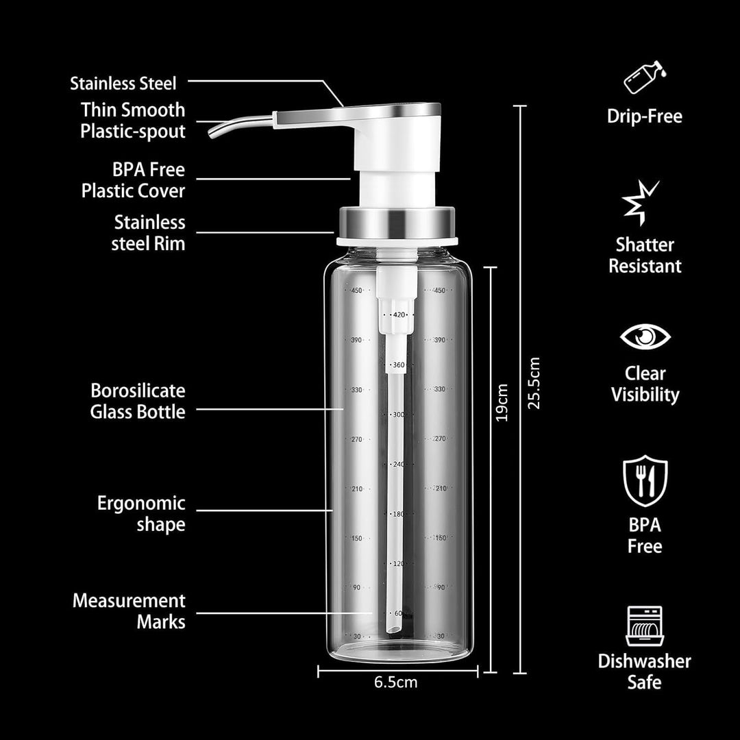 Saucenpumpenspender, Kaffeesirupspender, 500 ml Glasflasche mit Edelstahlpumpen, auslaufsicher, Pump