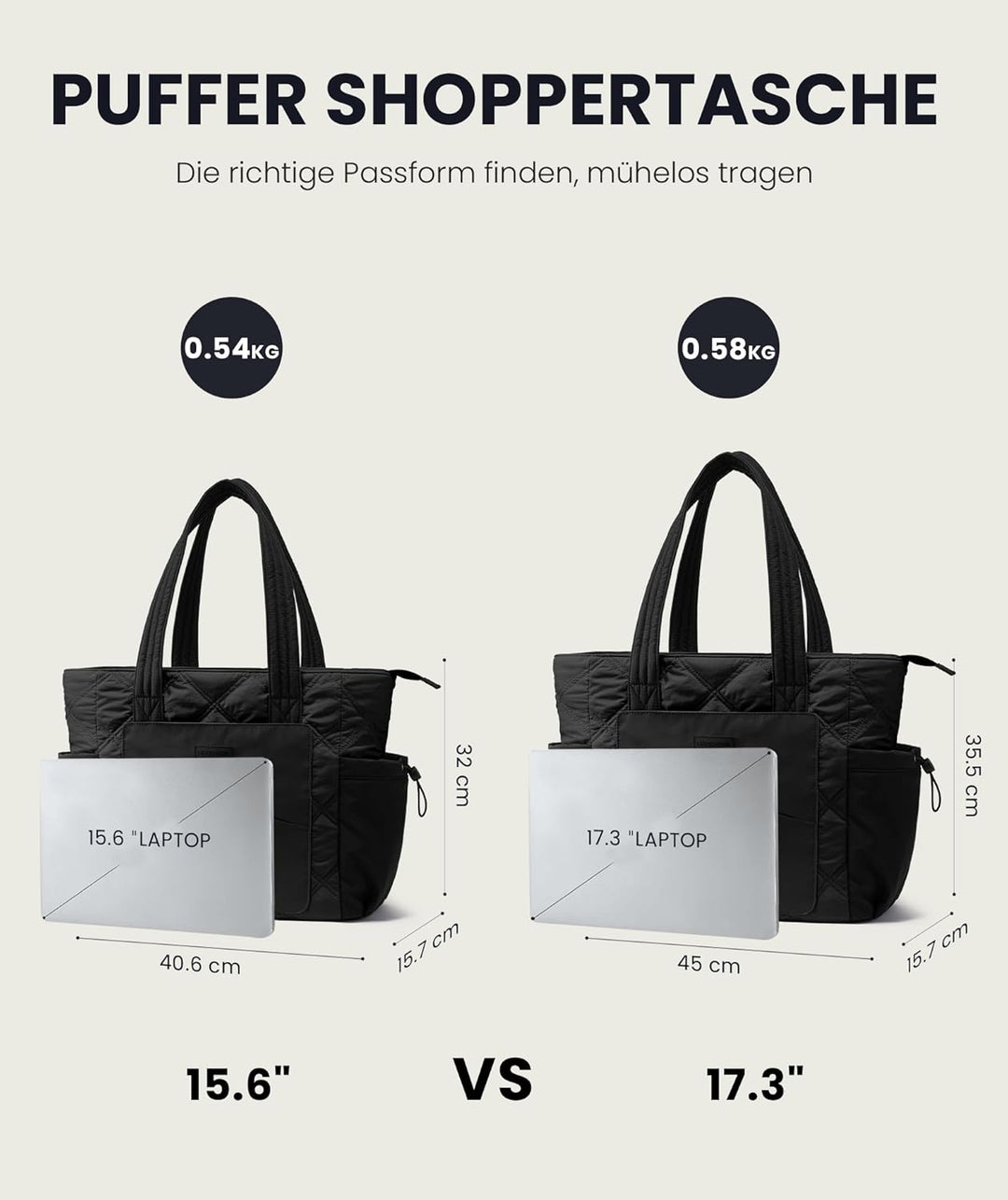 LOVEVOOK Shopper Tasche Damen Gross, Arbeitstasche Leicht Handtasche Puffer Tote Work Bag 15,6/17,3