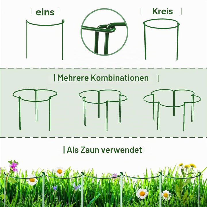 10er-Pack Pflanzenstützpfähle, Halbrunder Metall-Gartenpflanzenpfahl, Pfingstrosenkäfige und -stütze