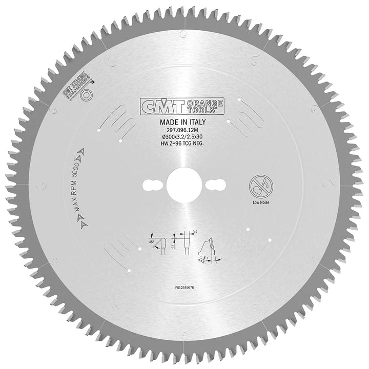 CMT Orange Tools Kreissägeblatt HW 300 x 3,2 / 2,5 x 30 Z=96 TCG - 297.096.12M - für eisenfreies Mat