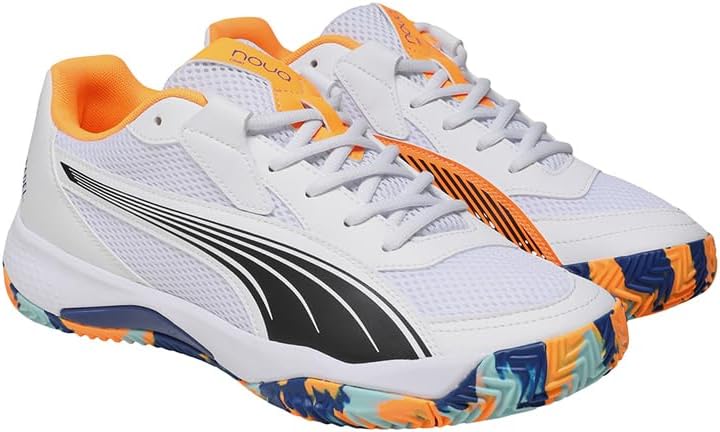Puma Unisex Nova CourtTennis Shoe 37.5 EU Puma White Puma Black Vivid Blue Heat Fire, 37.5 EU Puma W