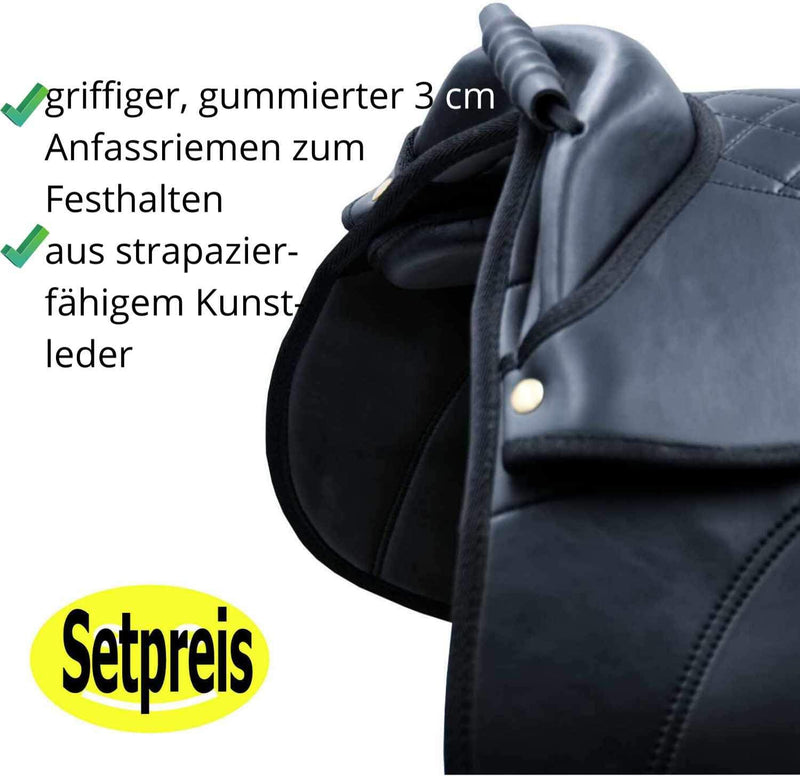 AMKA Reitkissen Shetty Sattel Gr. Shetty 4teilig anpassbar Sattel für Kinder komplett mit Riemen, St