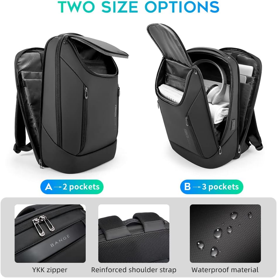 BANGE Business-Smart-Rucksack, wasserdicht, 39,6 cm (15,6 Zoll), Laptop-Rucksack mit USB-Ladeanschlu