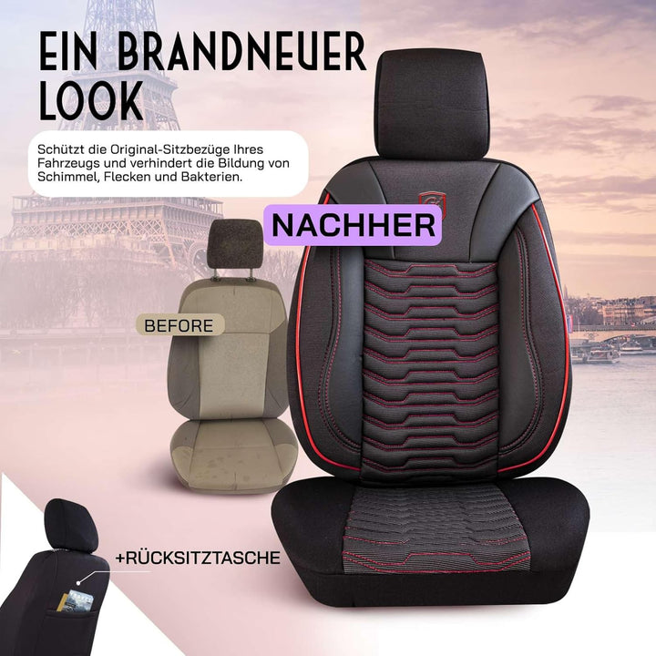 Autositzbezüge Universal für PKW & SUV – Premium Vordersitze Auto Sitzbezug aus Piqué-Stoff, Schwarz