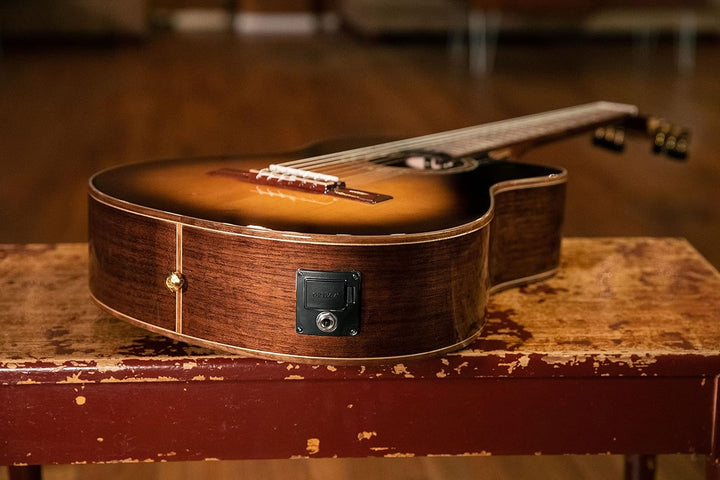Ortega Guitars Slim Neck Konzertgitarre Performer Series Elektro-akustische 4/4 Gitarre, Tobacco Sun