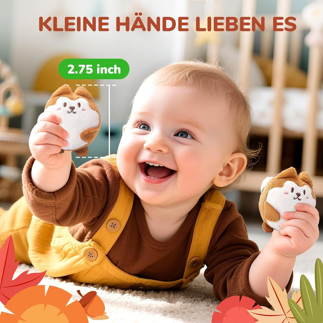 JoyCat Baby Spielzeug 6-12 Monate, Montessori BabySpielzeug Baumhaus | 5 Plüsch Eichhörnchen, Rassel