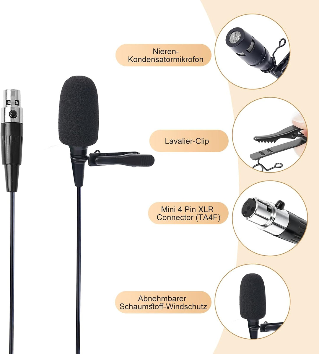 Lavalier-Mikrofon zum Anstecken, Nieren-Kondensator-Ansteckmikrofon, kompatibel mit Shure Bodypack-W