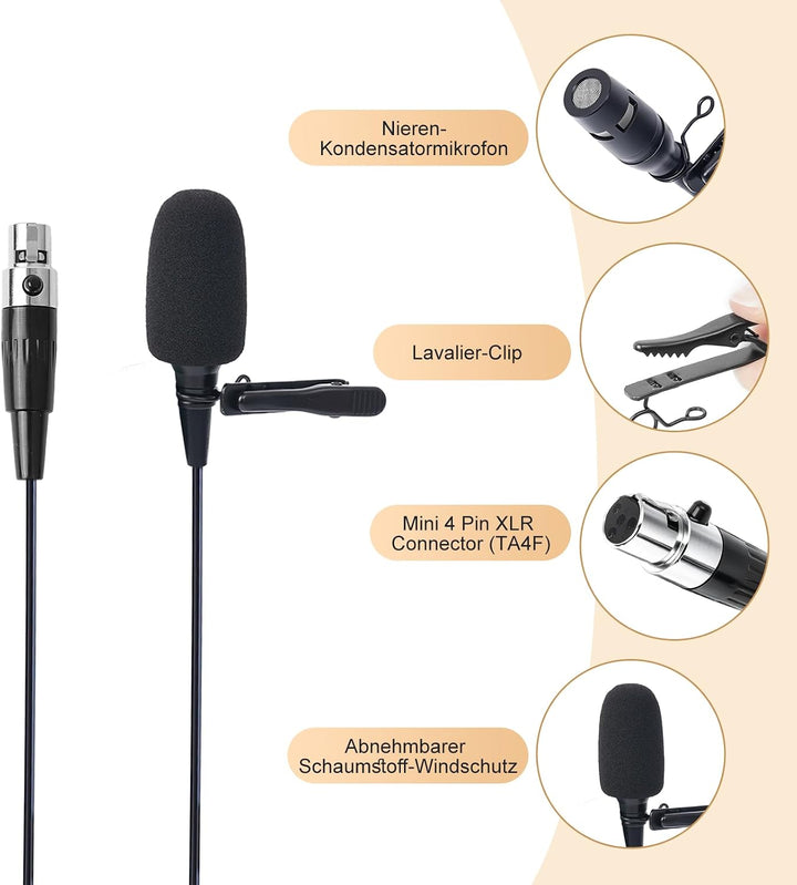Lavalier-Mikrofon zum Anstecken, Nieren-Kondensator-Ansteckmikrofon, kompatibel mit Shure Bodypack-W