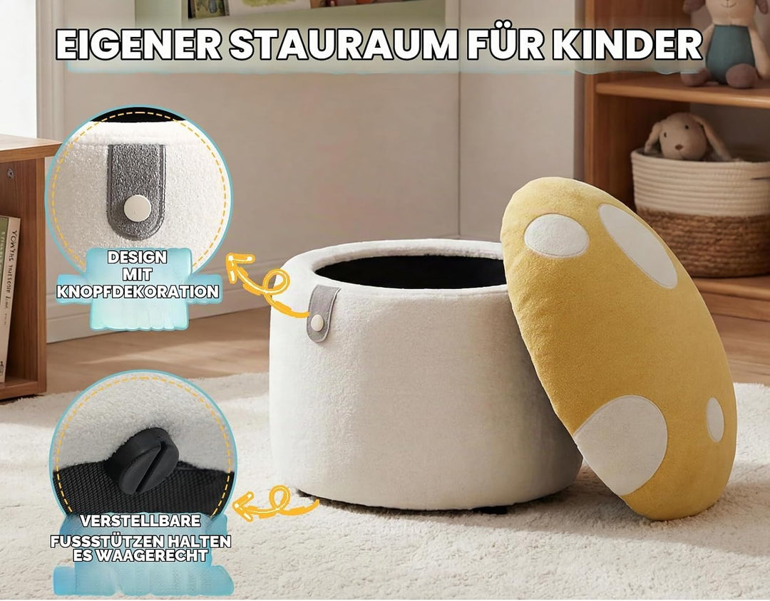 Ya-Home Kinder Aufbewahrungsbox aus Chenille in Pilzform mit verstecktem Stauraum – gepolsterte Spie