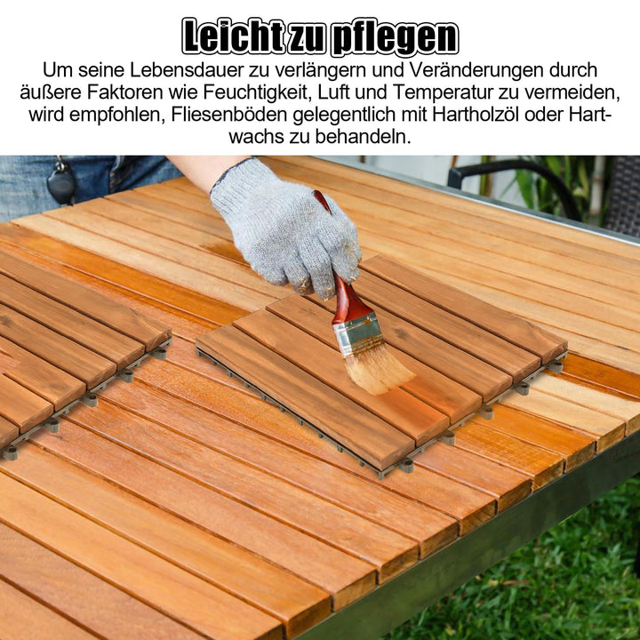 Ansobea Holzfliesen Balkon, Akazienholz 30x30cm Terrassenfliesen 11Stück 1㎡,Terassenboden Aussen,Kli