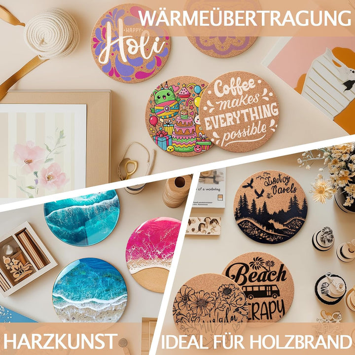 24 Stück Korkuntersetzer für Getränke, GOH DODD Saugfähige Blanke Untersetzer für Deko, Geeignet für