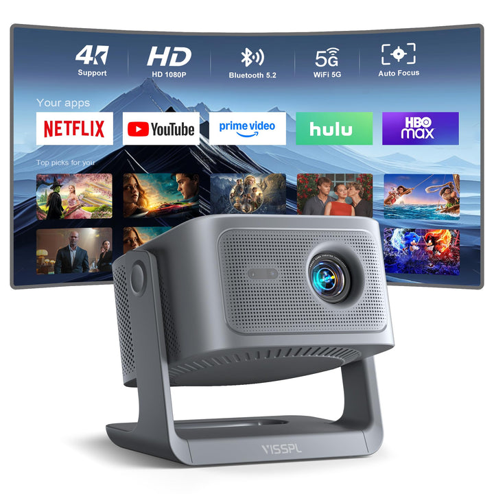 [30000Lumen & Offiziell lizenzierte App] Smart Beamer 4K Heimkino, VISSPL 3D Dolby Audio und Autofok