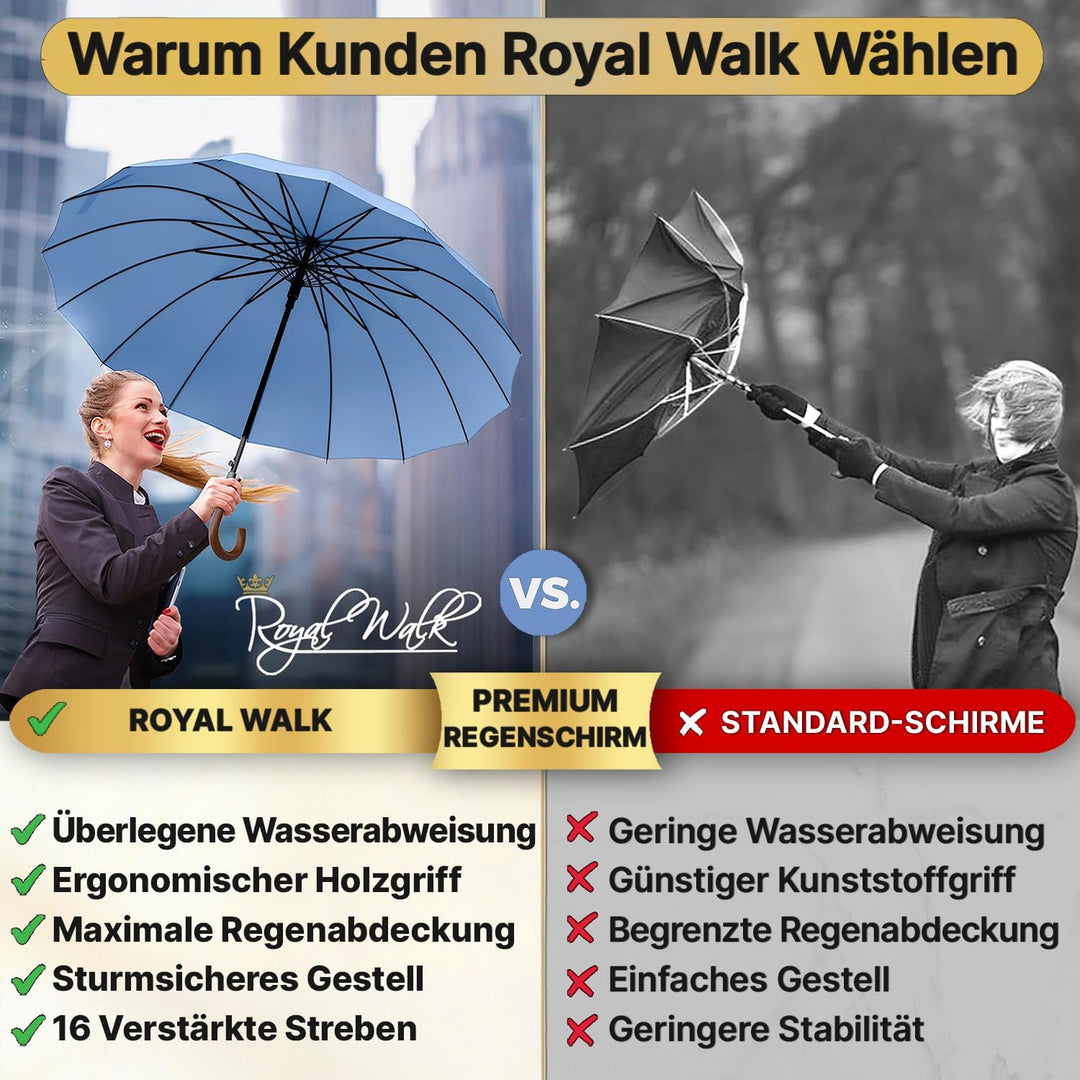 Royal Walk Regenschirm Gross Sturmfest Golf Schirm XXL Stabiler Stockschirm | Grosser Regenschirm fü