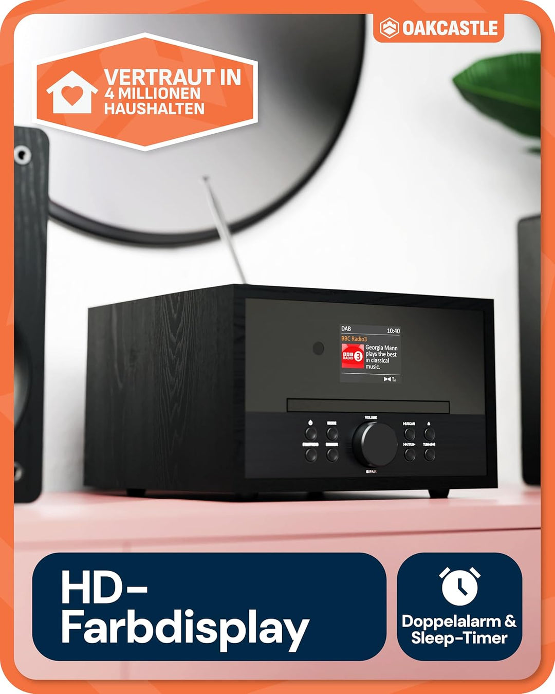OAKCASTLE DAB400 HiFi DAB Radio mit CD Player | 60W 2.0 Stereoanlage | UKW Radio HiFi Anlage mit Blu