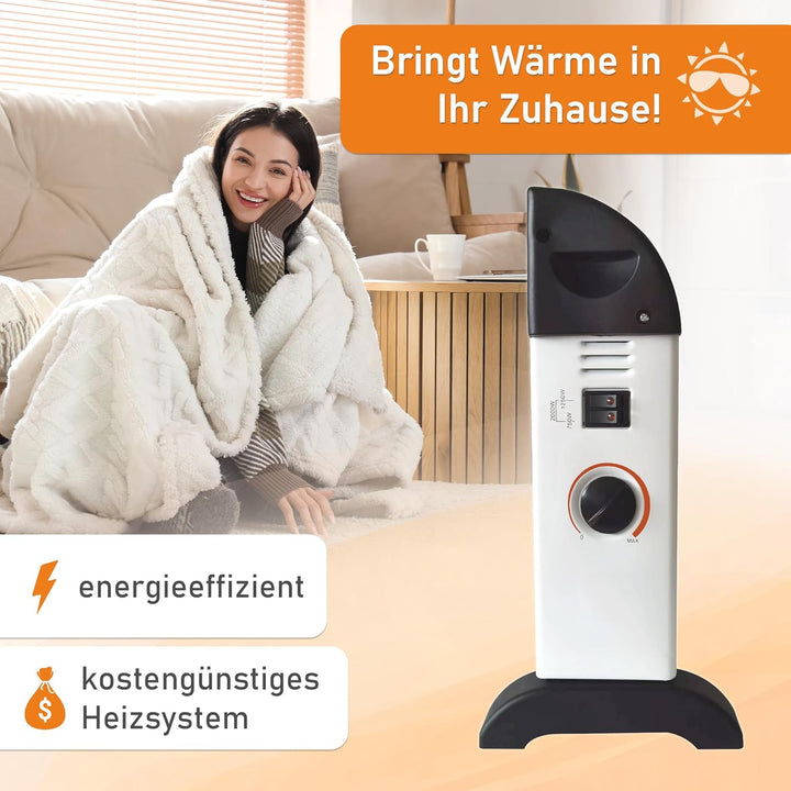 Lemodo, Konvektor Heizung elektrisch, 2000 W Elektroheizung mit 3 Leistungsstufen und Thermostat, ge