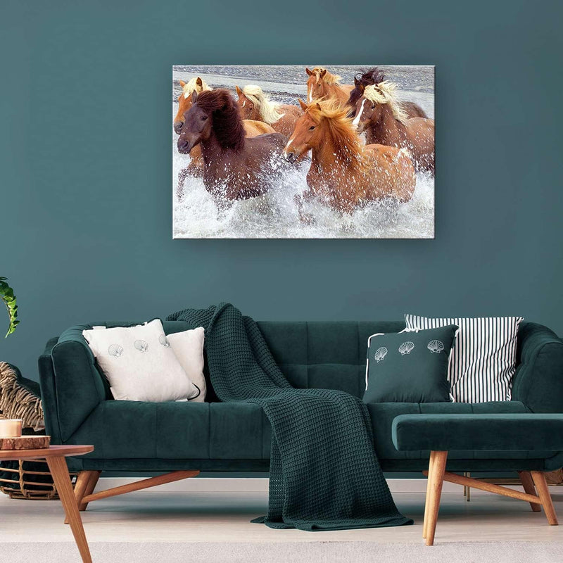 Startonight Bilder Pferde Wasser, Leinwandbilder Moderne Kunst, Tiere Wanddeko Kunstdrucke, Wandbild