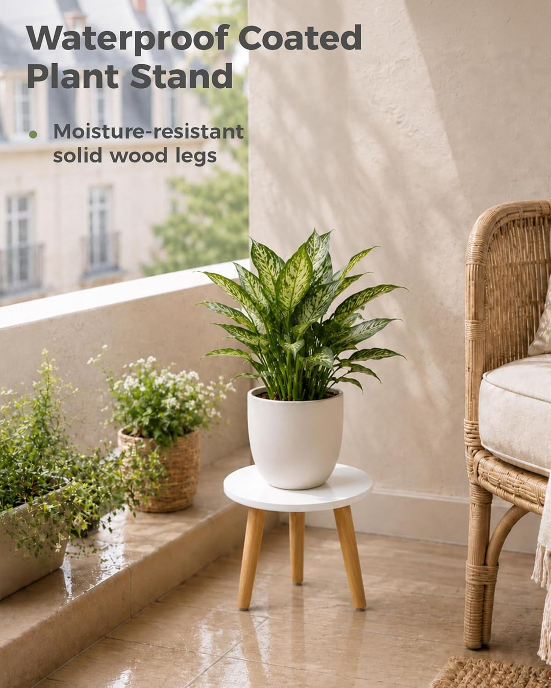 Bamworld Blumenständer klein – Moderner Beistelltisch & Pflanzenständer aus Holz, Rundes Design für