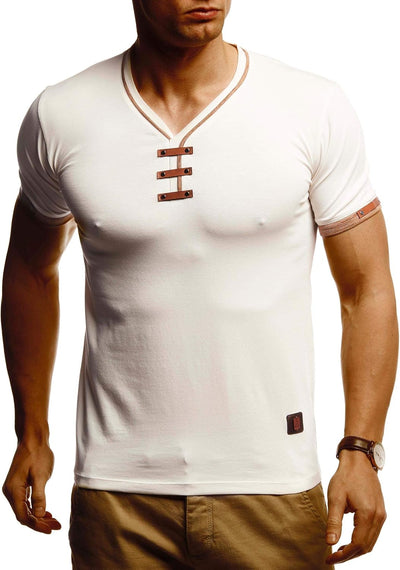 Leif Nelson Sommer T-Shirt Herren V-Ausschnitt - Coole Tshirts lang V-Neck aus Baumwolle - Casual Ba