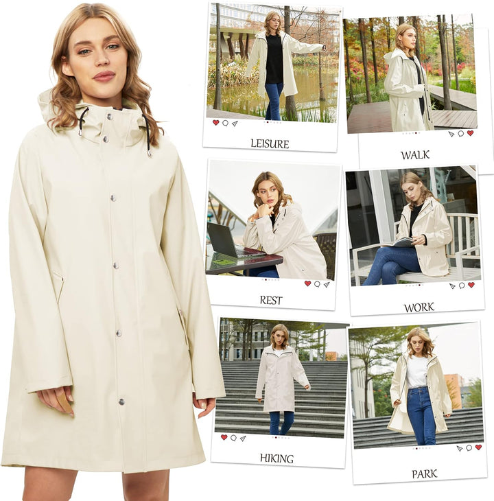 UNIQUEBELLA Damen Trenchcoat Langer Mantel Winddichter Jacke Einfarbig Kapuzenjacke Damenmantel Wind