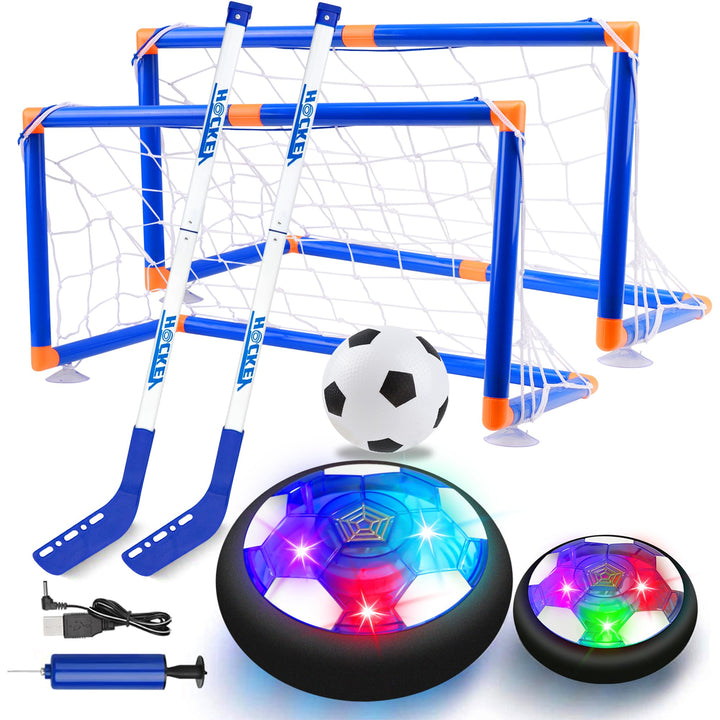 SUNACE Air Power Fussball Kinderspielzeug - 3 in1 Hockey Set Kinder Outdoor mit LED Beleuchtung und