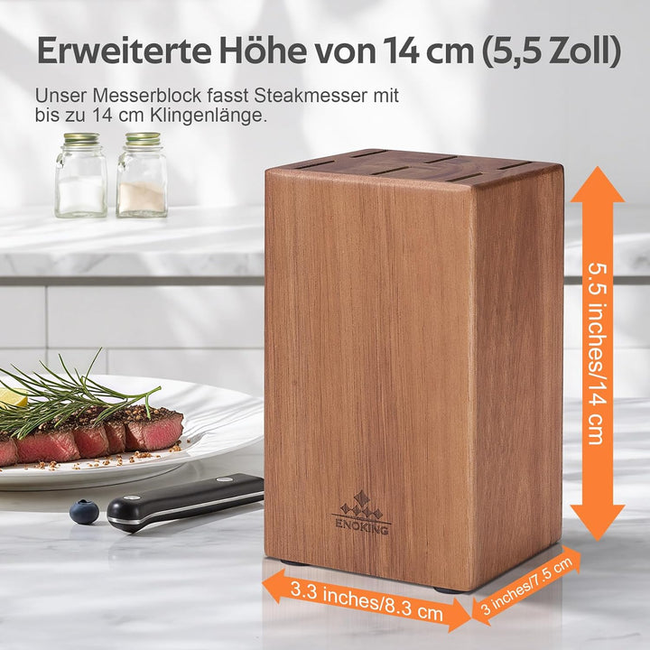 ENOKING Steakmesser Messerblock Ohne Messer, 6 Schlitze Messerblock aus Akazienholz für Steakmesser,