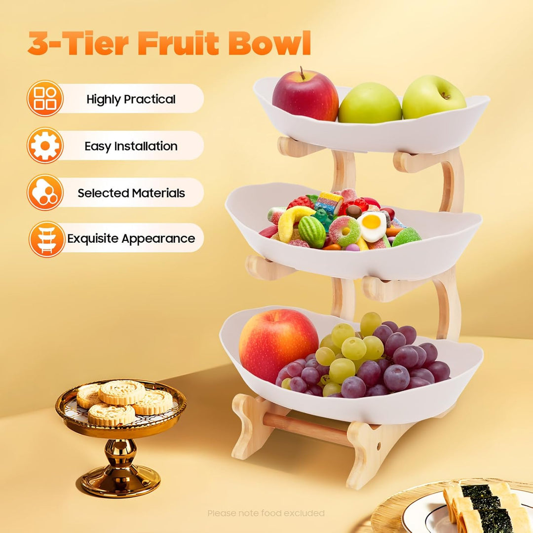 Keramik Obst Etagere mit 3 Etagen,Obstkorb Etagere für die Familie,Obstschale Modern mit Natürlichem