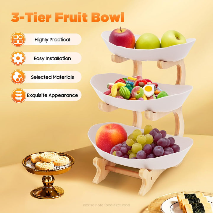 Keramik Obst Etagere mit 3 Etagen,Obstkorb Etagere für die Familie,Obstschale Modern mit Natürlichem