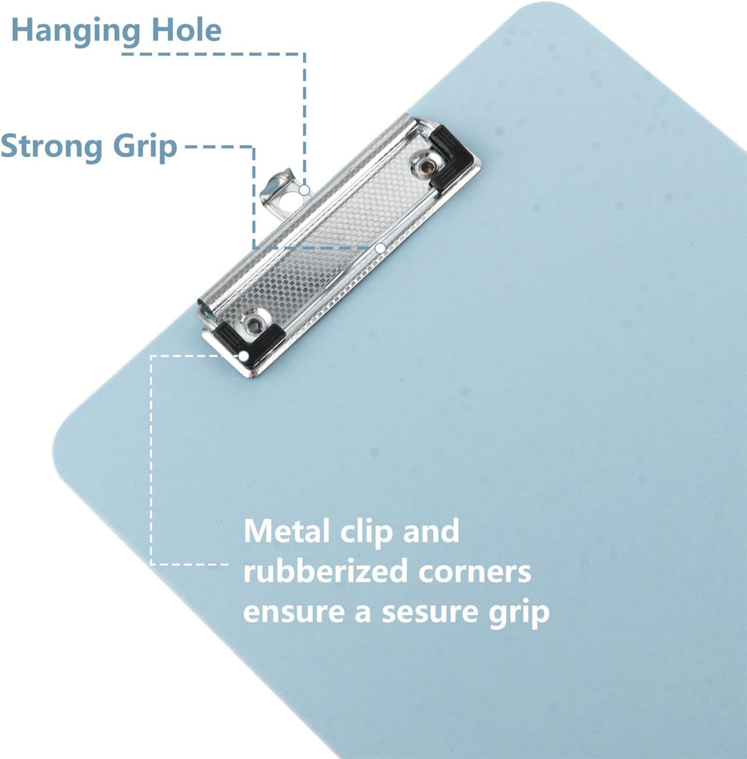 10 Stück Klemmbrett A4, Kunststoff Klemmbretter A4 in Hellblau 312 x 223 mm, Flache Clipboard mit Me