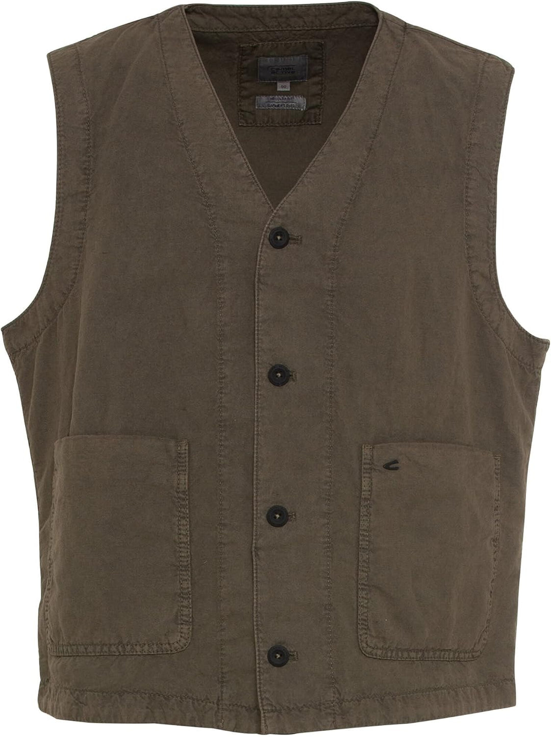 camel active Herren Casual Weste aus einem Baumwoll-Leinenmix 48 Oliv Braun, 48 Oliv Braun