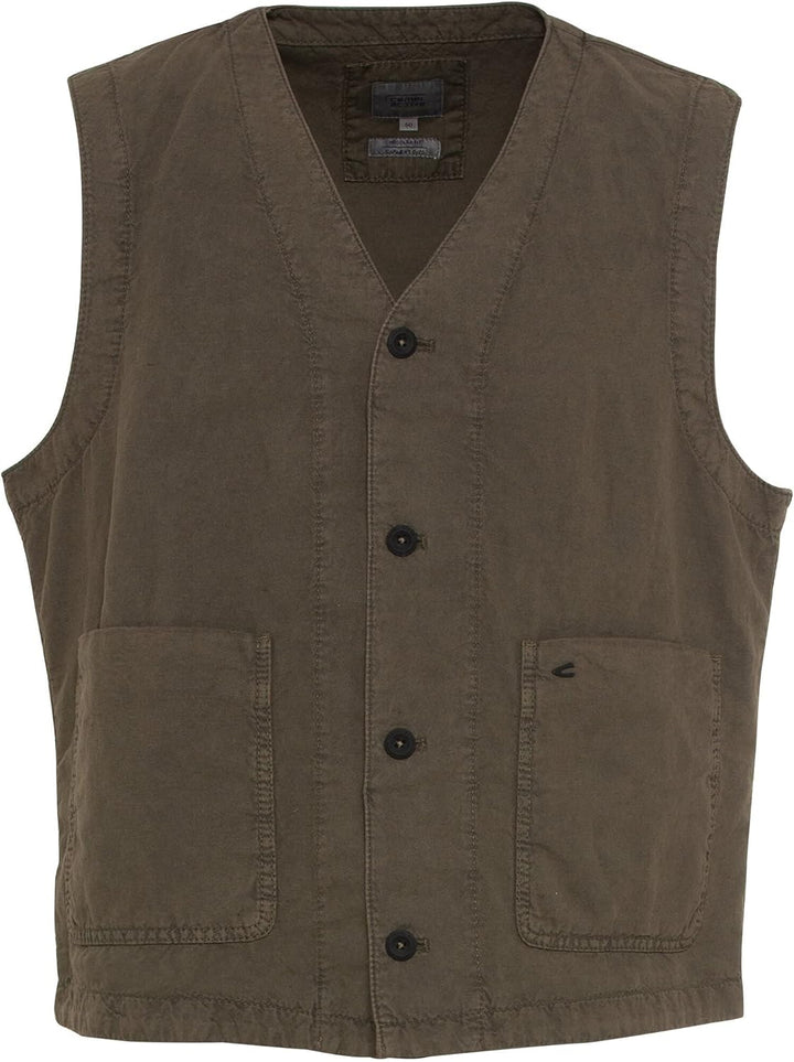 camel active Herren Casual Weste aus einem Baumwoll-Leinenmix 48 Oliv Braun, 48 Oliv Braun
