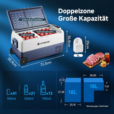 AAOBOSI Kompressor Kühlbox 36L, Kühlbox Auto Mit WiFi-APP-Steuerung, 12/24V und 100-240V Kühlbox Ele