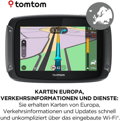 TomTom Motorrad Navi Rider 500 (4,3 Zoll, kurvige und bergige Strecken speziell für Motorräder, Stau