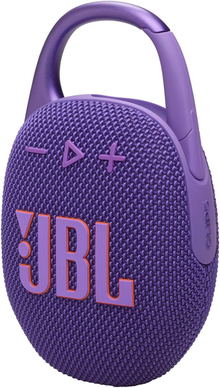 JBL Clip 5 in Lila – Tragbare Bluetooth-Lautsprecher-Box mit JBL Pro Sound, tiefem Bass und Playtime